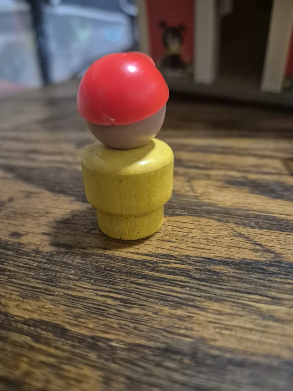 Vintage Fisher-Price Little People Angry Boy Wood Yellow Red Hat